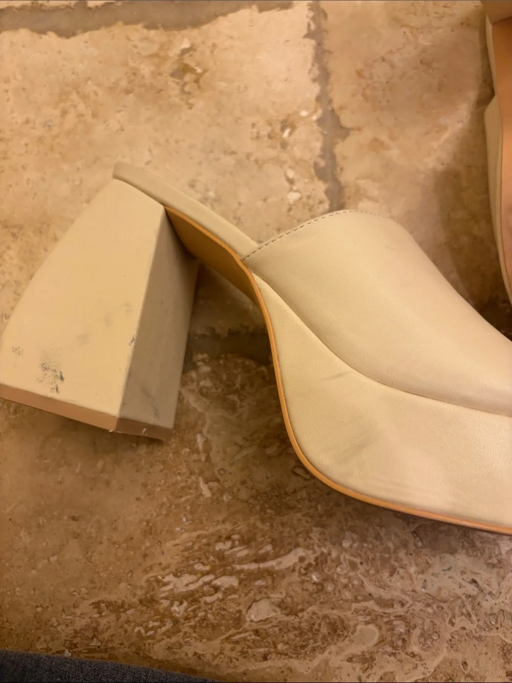 Princess Polly Cream Platform Slide Heels